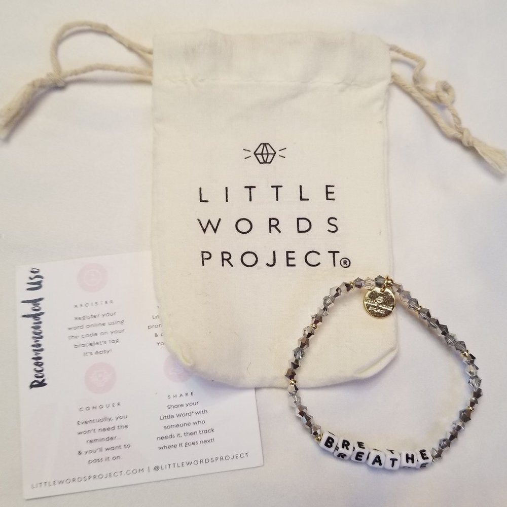 Little Words Project "BREATHE" Silver Beaded Bracelet with Pouch